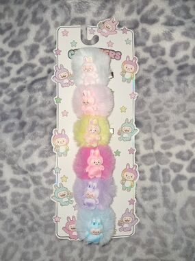 Labubu Bunny Pastel Pom Pom Hair Clips Multicolor NEW